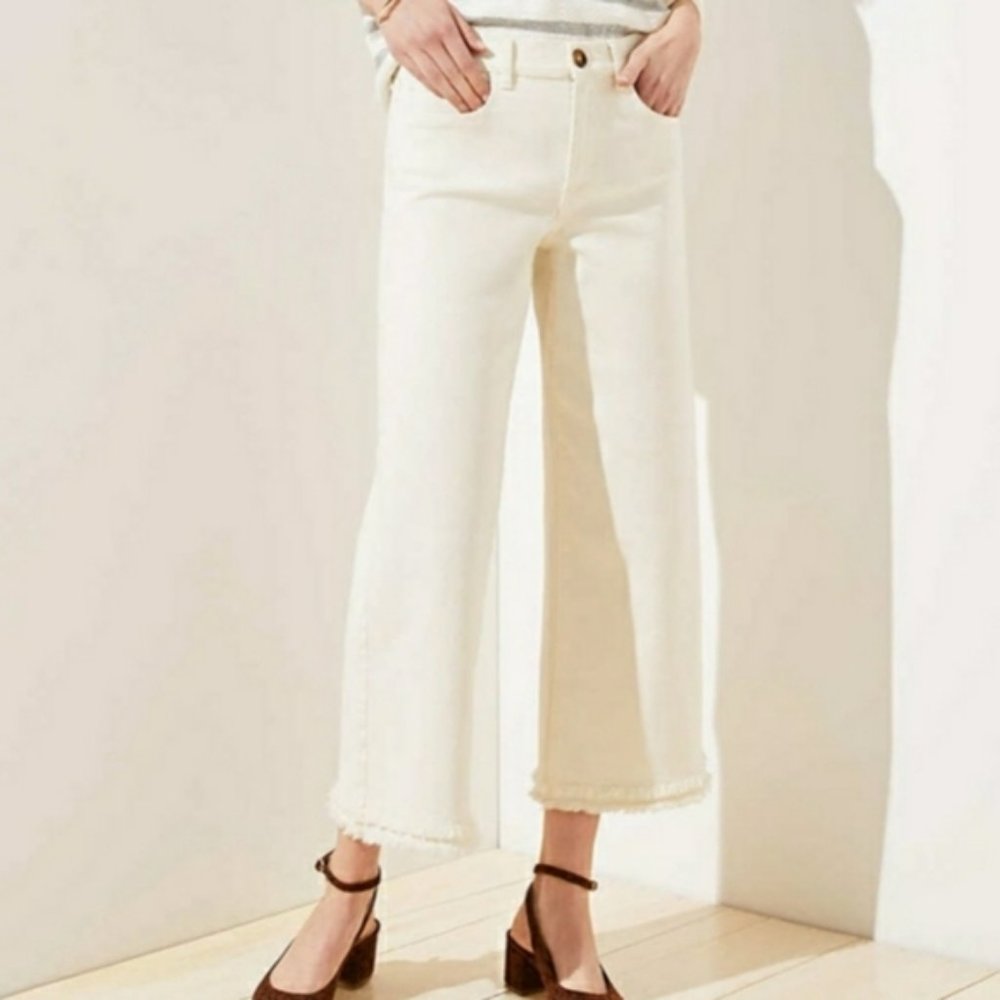 LOFT Double Fringe Wide Leg Crop Jeans